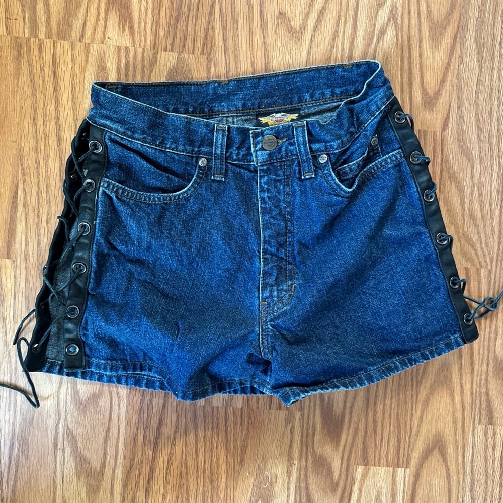 Harley-Davidson Dark Blue Lace-Up Jean Shorts